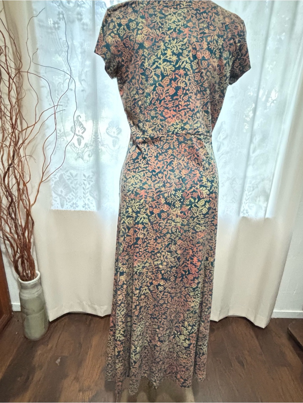 Peruvian Connection Maxi Dress with Pockets-Coral and Green Batik Print size M - Picture 2 of 11